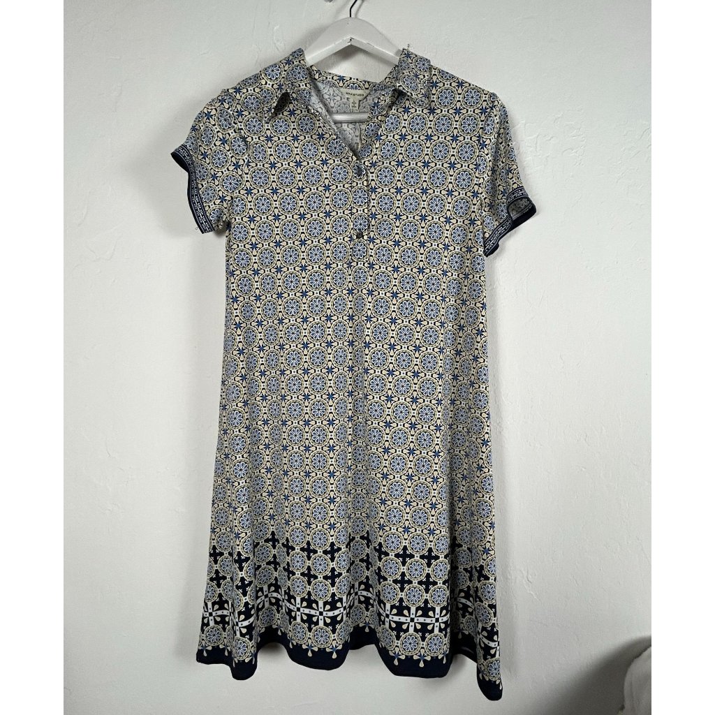 Max Studio Womens Short Sleeve Geometric Print Shift Dress Large Stretch New $98